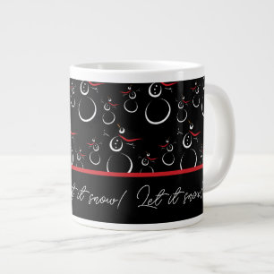 Let It Snow Winter雪だるまファミリーパターンブラック ジャンボコーヒーマグカップ