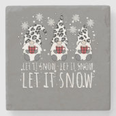 LET IT SNOW Winter Gnome - Leopard Buffalo Plaid ストーンコースター (正面)