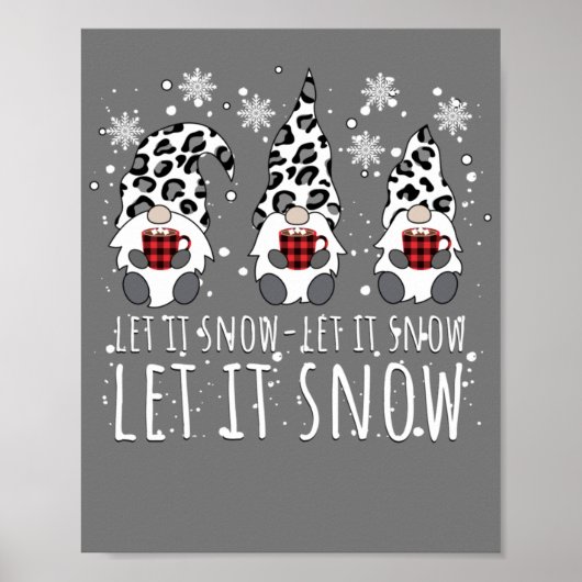 LET IT SNOW Winter Gnome - Leopard Buffalo Plaid ポスター (正面)