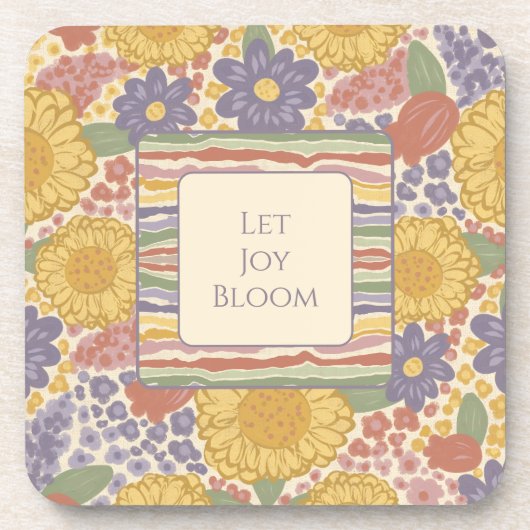 Let Joy Bloom Coaster Set – Editable Text コースター (正面)