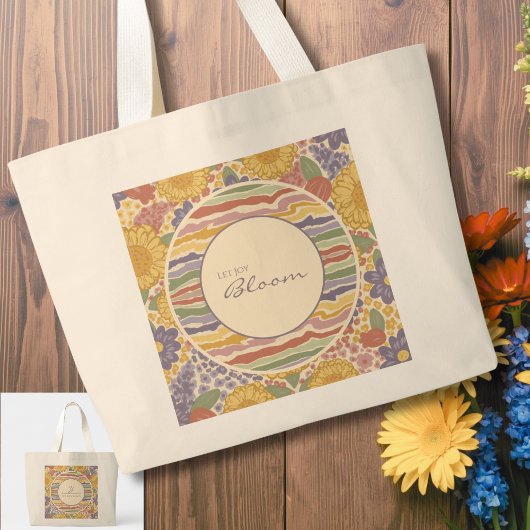 Let Joy Bloom – Personalized Floral Tote Bag ラージトートバッグ