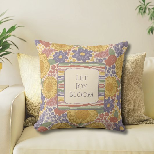 Let Joy Bloom Reversible Throw Pillow クッション