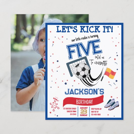 Let Kick It Rookieサッカー予算の写真誕生日 (正面/裏面)