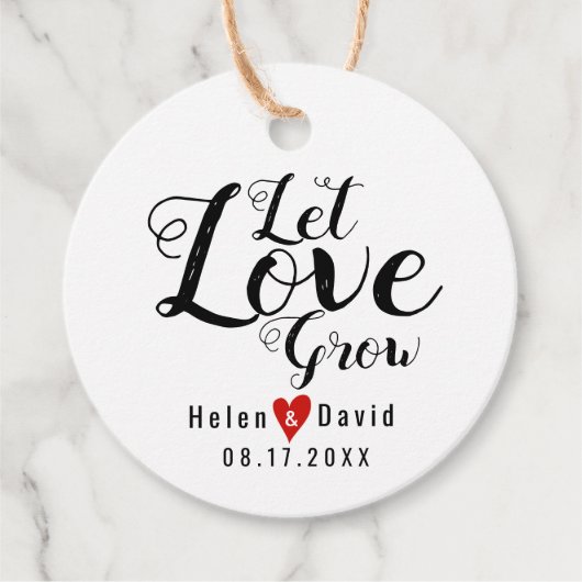 Let Love Grow書道赤いハート結婚ズ フェイバータグ (正面)