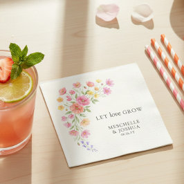 Let Love Grow Pink Orange Flowers Wedding スタンダードカクテルナプキン