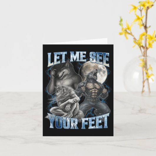 Let Me See Your Feet Cool Funny Alpha Wolf Meme Me カード (黄色い花)