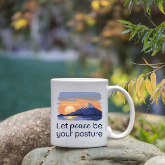 Let Peace Be Your Posture 山の日の入り コーヒーマグカップ