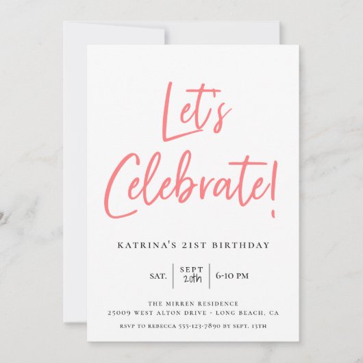 Let Pink  Script祝誕生日 招待状 (正面)