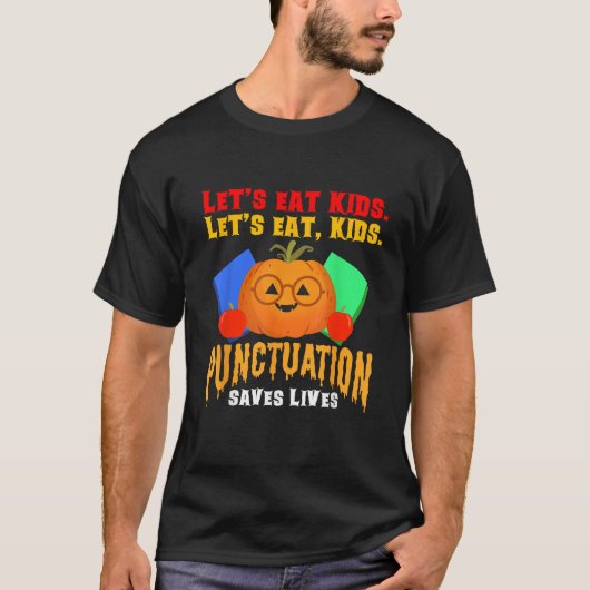 Let S 食べ Kids Punctuation文法おもしろい先生H Tシャツ (正面)