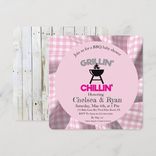 Let’s BBQ Baby Shower Invitation • Gingham Baby-Q  (正面/裏面)