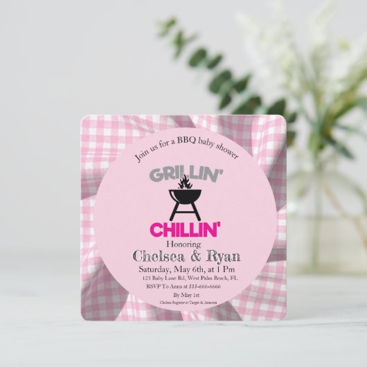 Let’s BBQ Baby Shower Invitation • Gingham Baby-Q (スタンド正面)