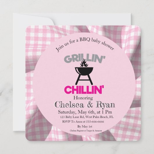 Let’s BBQ Baby Shower Invitation • Gingham Baby-Q (正面)