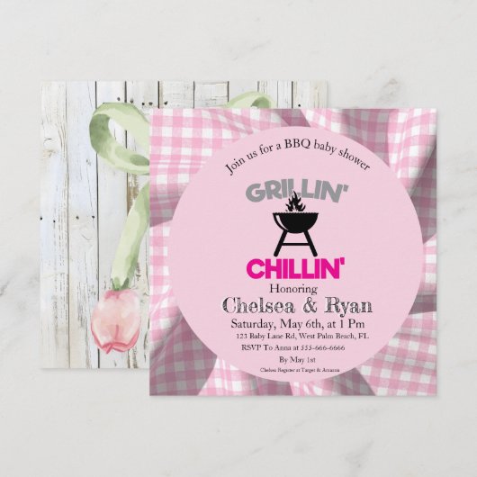 Let’s BBQ Baby Shower Invitation • Gingham Baby-Q  (正面/裏面)