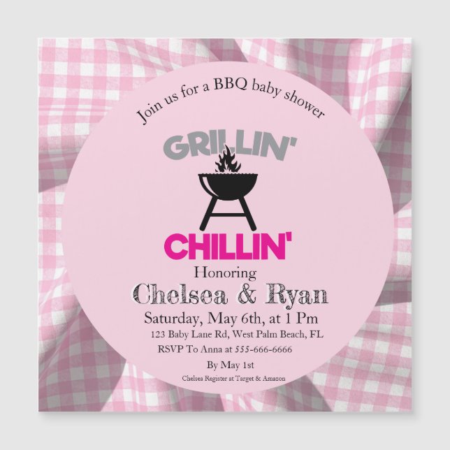 Let’s BBQ Baby Shower Invitation • Gingham Baby-Q  (正面)