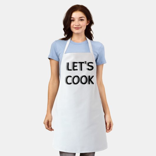 “Let’s Cook” White Apron – Motivational Chef Quot エプロン (着用した状態)