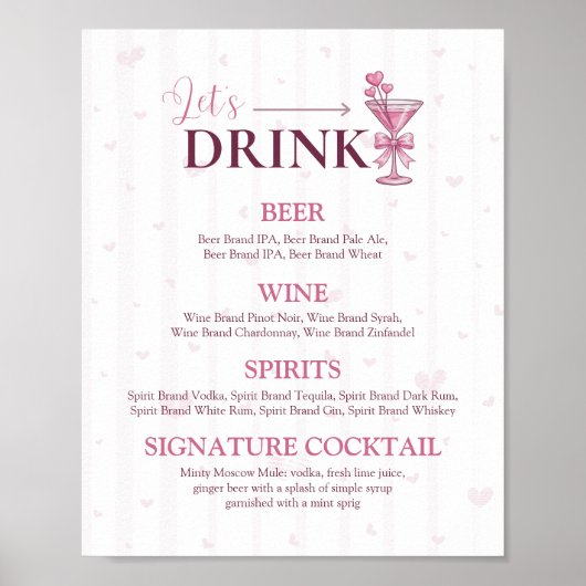 Let’s Drink Bar Menu Sign | A Tiny Bit Engaged  ポスター (正面)
