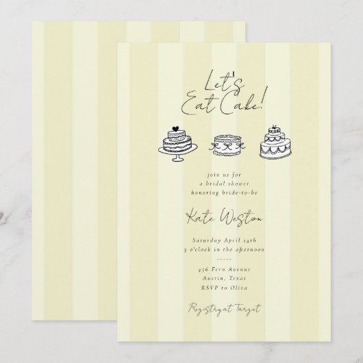 Let’s Eat Cake Bridal Shower Coquette Design 招待状 (正面/裏面)