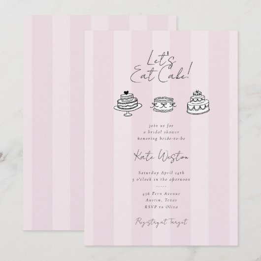 Let’s Eat Cake Pink Bridal Shower Coquette Design 招待状 (正面/裏面)