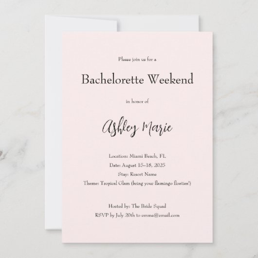 Let’s Flamingle Pink Flamingo Bachelorette Weekend 招待状 (裏面)
