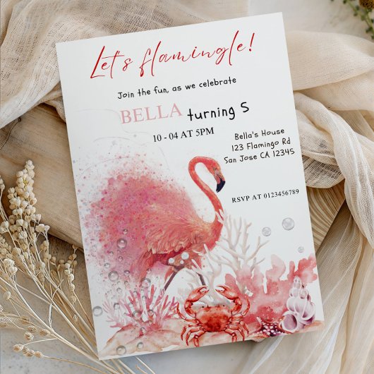 Let’s Flamingle! Pink Flamingo Girl Birthday Party 招待状