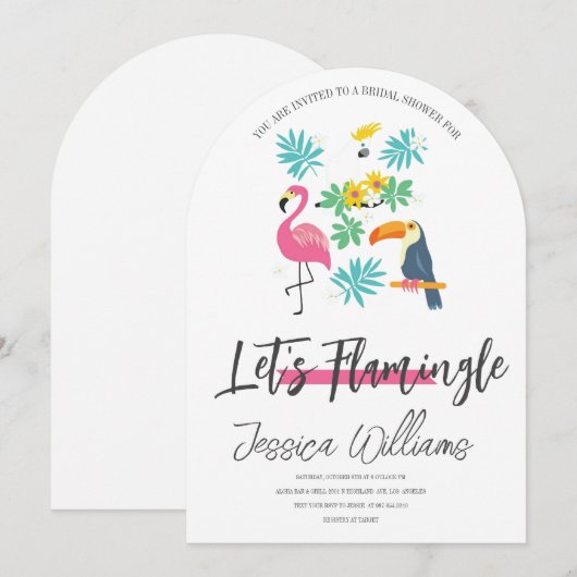 Let’s Flamingle! Tropical Bridal Shower Bash 招待状 (正面/裏面)