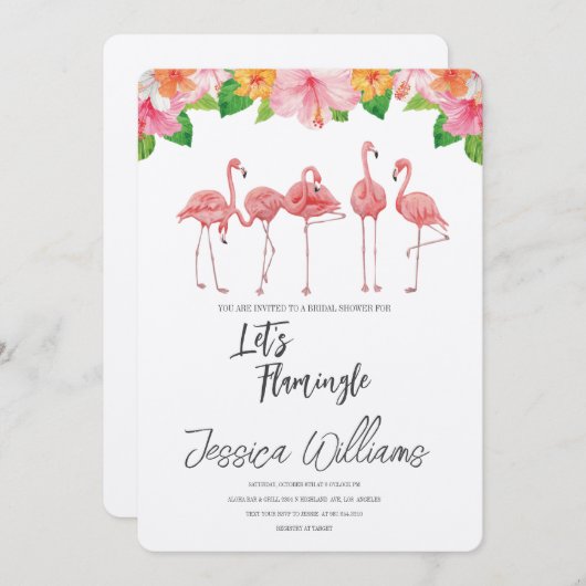 Let’s Flamingle! Tropical Bridal Shower Bash 招待状 (正面/裏面)