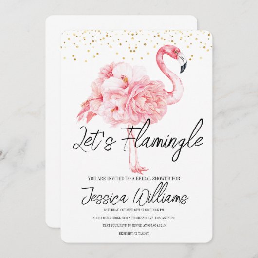Let’s Flamingle! Tropical Bridal Shower Bash 招待状 (正面/裏面)