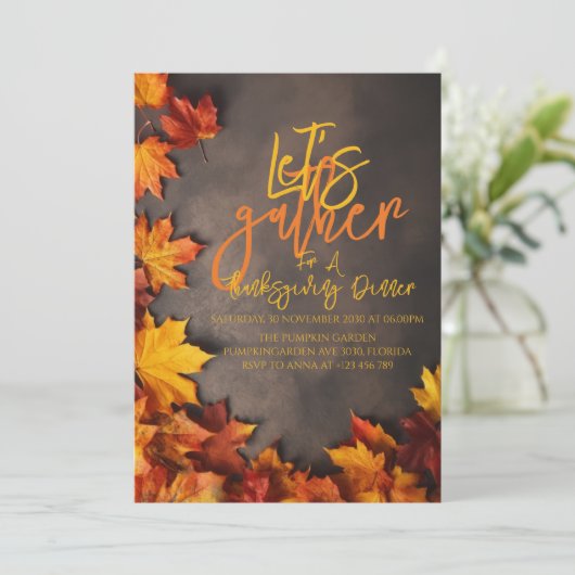 Let’s Gather for Thanksgiving Dinner | Fall Leaves 招待状 (スタンド正面)
