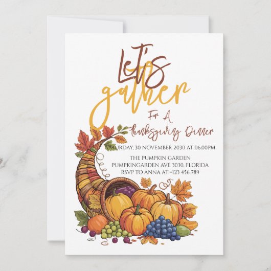 Let’s Gather Thanksgiving Dinner Fall Harvest 招待状 (正面)