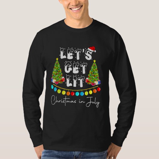 Let s Get Lit Christmas In July Santa Hat Xmas Tre Tシャツ (正面)