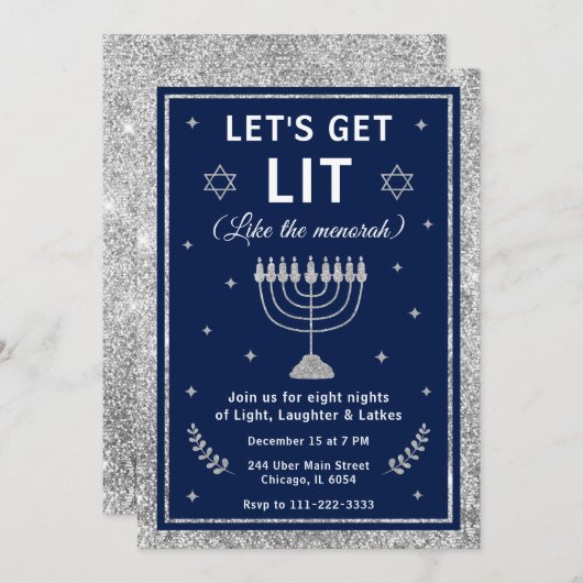 Let’s Get Lit Hanukkah Party 招待状 (正面/裏面)