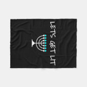 Let S Get Lit Jewish Hanukkah Menorah Chanukkah  フリースブランケット (正面(横))