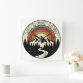 Let’s Get Lost Retro Mountain Adventure Outdoor スクエア壁時計 (ホーム)