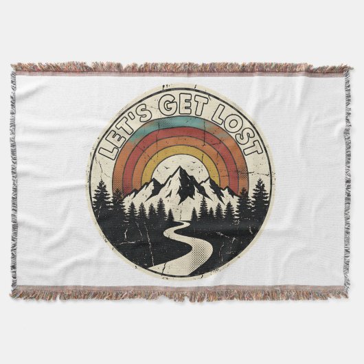 Let’s Get Lost Retro Mountain Adventure Outdoor スローブランケット (正面)