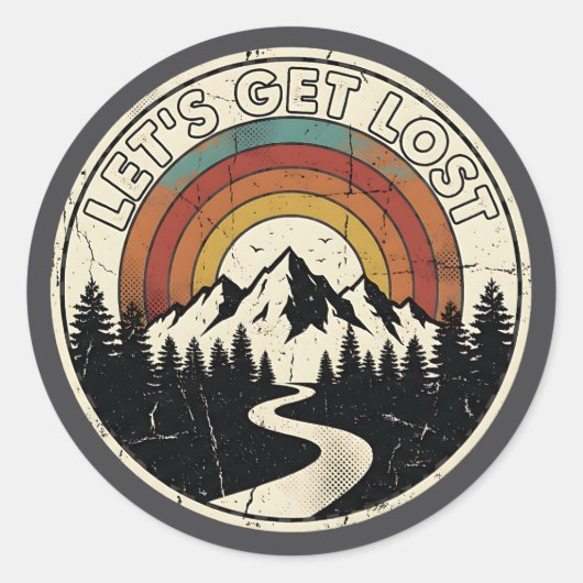 Let’s Get Lost Retro Mountain Adventure Outdoor ラウンドシール (正面)