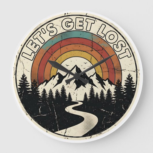 Let’s Get Lost Retro Mountain Adventure Outdoor ラージ壁時計 (正面)