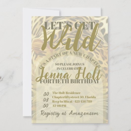 Let’s Get Wild Leopard Animal Glam Gold Birthday 招待状 (正面)