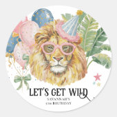 Let’s Get Wild Party Animal Birthday Sticker ラウンドシール (正面)