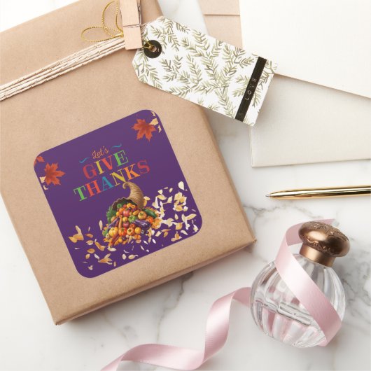 Let’s Give Thanks Cornucopia Thanksgiving スクエアシール (ギフト)