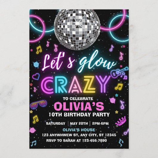Let’s Glow Crazy disco party 招待状 (正面)