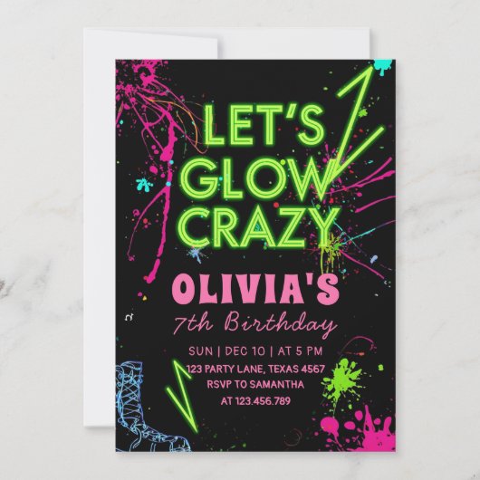Let’s Glow Crazy Roller Skating Birthday 招待状 (正面)