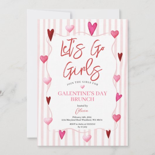 Let’s Go Girls Galentine’s Day Brunch Invitation 招待状 (正面)