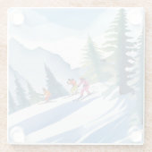 Let’s Go Skiing | Winter Watercolor Painting ガラスコースター (裏面)
