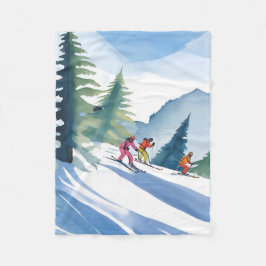 Let’s Go Skiing | Winter Watercolor Painting フリースブランケット
