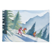 Let’s Go Skiing | Winter Watercolor Painting 枕カバー (裏面)