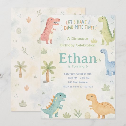 Let’s Have A Dino-Mite Time Invitation Editable 招待状 (正面/裏面)