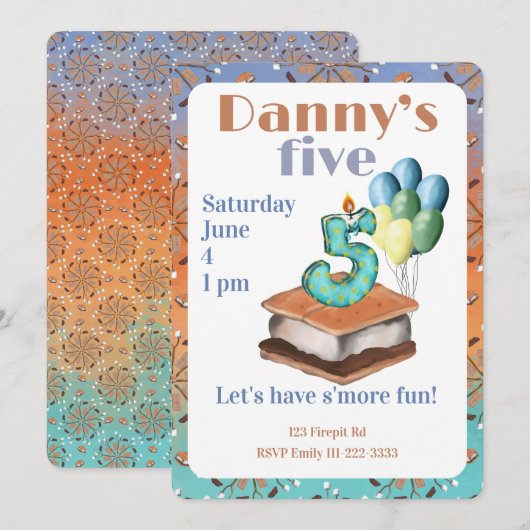 Let’s have s’more fun 5th Birthday Invitation 招待状 (正面/裏面)