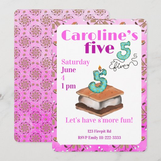 Let’s have s’more fun 5th Birthday Invitation 招待状 (正面/裏面)