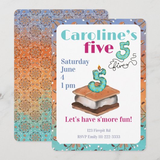 Let’s have s’more fun 5th Birthday Invitation 招待状 (正面/裏面)