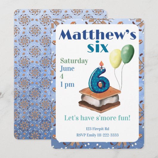 Let’s have s’more fun 6th Birthday Invitation 招待状 (正面/裏面)